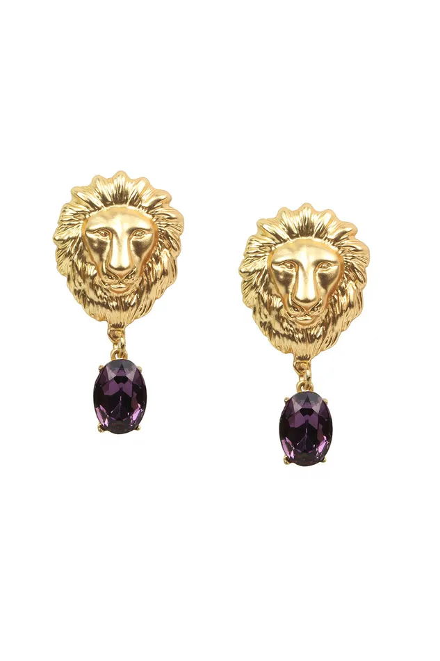 Eye Candy LA Earrings Golden Lion Dangle Earrings