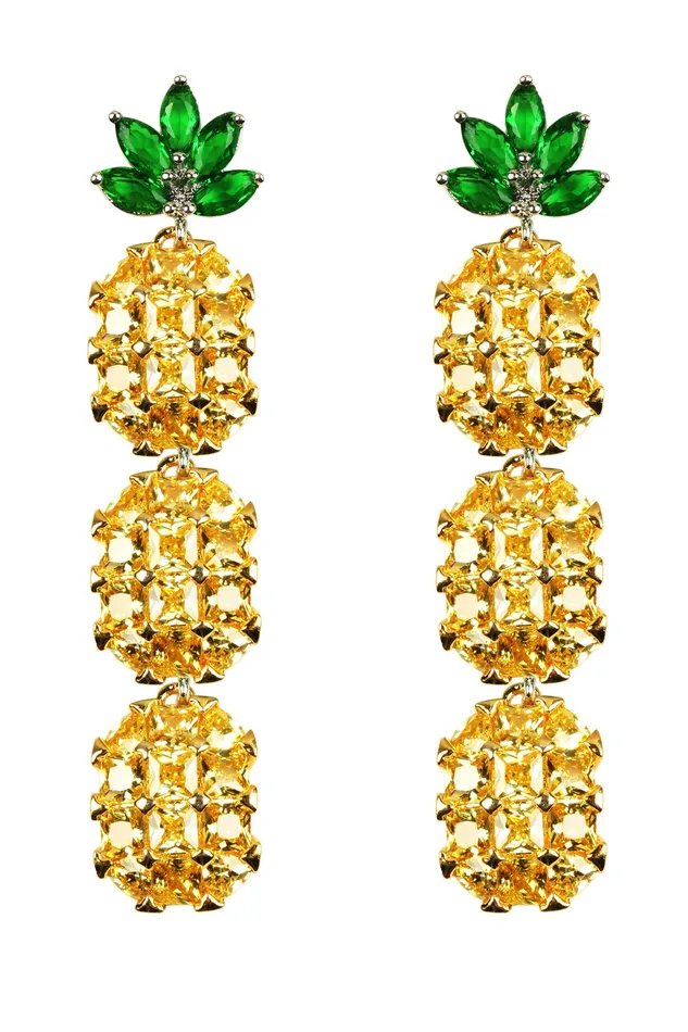Eye Candy LA Earrings Yellow Pineapple 18K Gold Plated CZ Drop Earrings