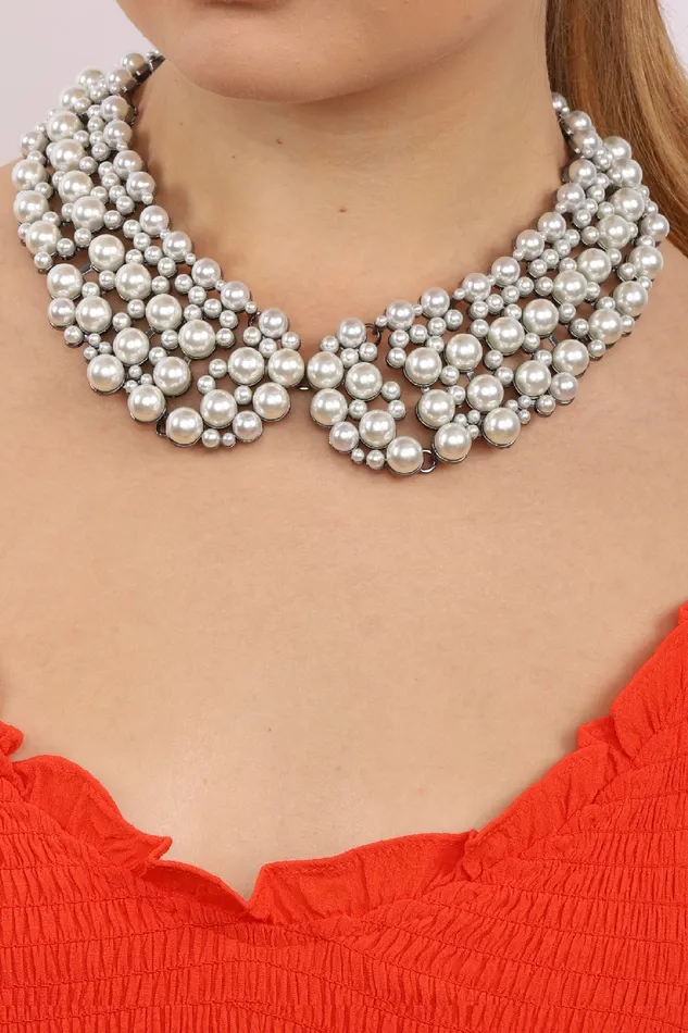 Eye Candy LA Necklaces Diana Collar Necklace Silver Pearl