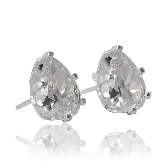EZ2450 Pear CZ Stud Earrings 9x6mm Teeda Earrings