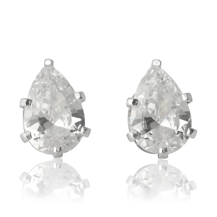 EZ2450 Pear CZ Stud Earrings 9x6mm Teeda Earrings