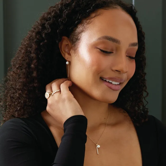 Freshwater Cultured Pearl Threader Dangle Earrings Solid 14K Yellow White Rose Gold 302 Fine Jewelry Earrings