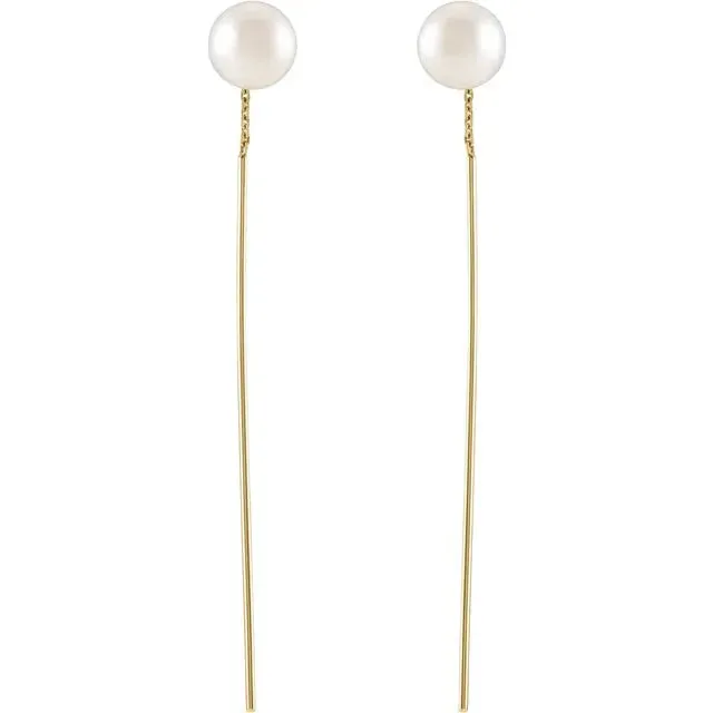 Freshwater Cultured Pearl Threader Dangle Earrings Solid 14K Yellow White Rose Gold 302 Fine Jewelry Earrings