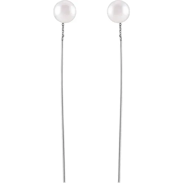Freshwater Cultured Pearl Threader Dangle Earrings Solid 14K Yellow White Rose Gold 302 Fine Jewelry Earrings