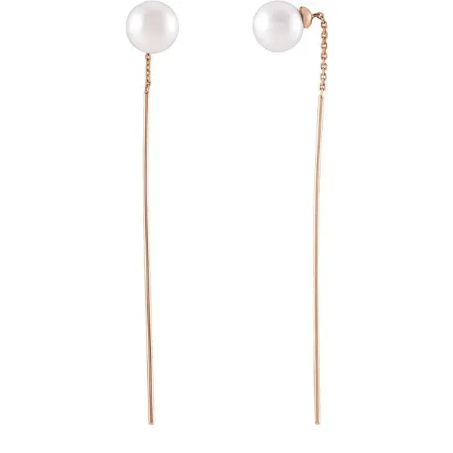 Freshwater Cultured Pearl Threader Dangle Earrings Solid 14K Yellow White Rose Gold 302 Fine Jewelry Earrings