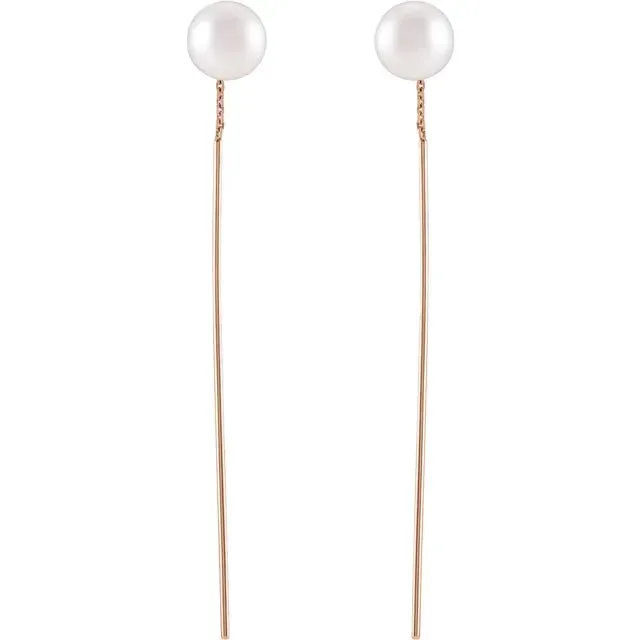 Freshwater Cultured Pearl Threader Dangle Earrings Solid 14K Yellow White Rose Gold 302 Fine Jewelry Earrings