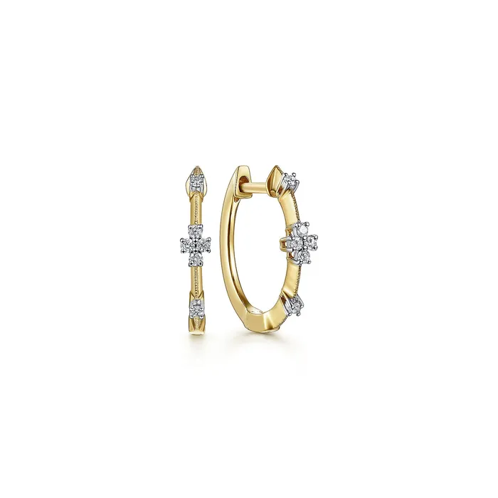 GABRIEL CO Earrings Gabriel 14K Yellow Gold 008ctw Contemporary Fancy Hoop Style Diamond Earrings GABRIEL CO Earrings Gabriel 14K Yellow Gold 008ctw Contemporary Fancy Hoop Style Diamond Earrings