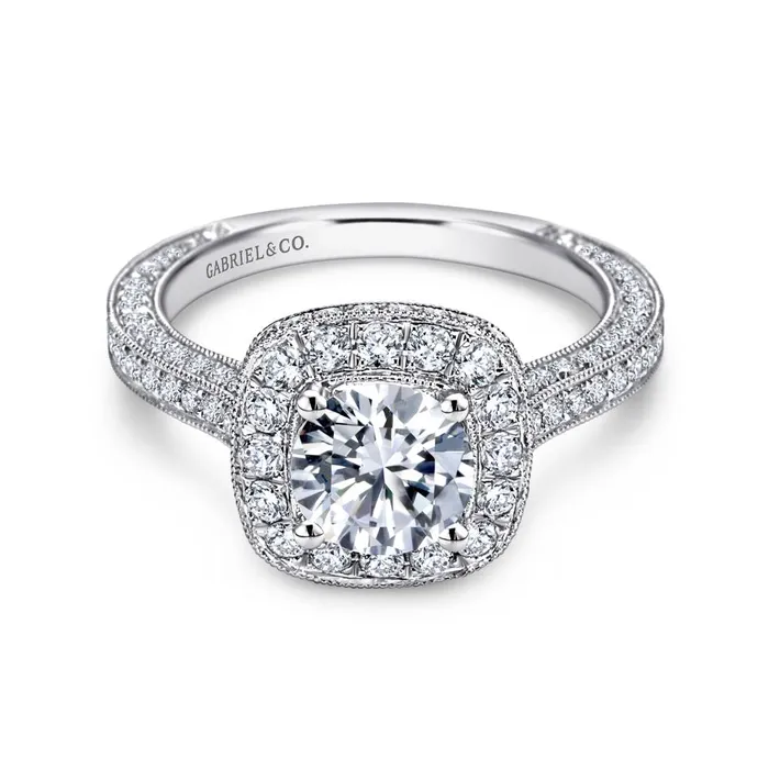 GABRIEL CO Gabriel 14K White Gold 110ctw Cushion Halo Style Diamond SemiMount Engagement Ring Rings GABRIEL CO Gabriel 14K White Gold 110ctw Cushion Halo Style Diamond SemiMount Engagement Ring Rings