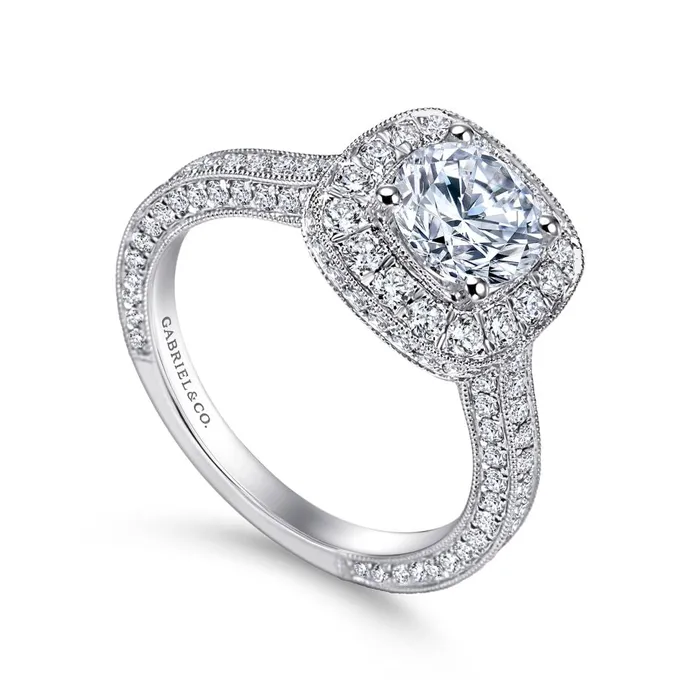 GABRIEL CO Gabriel 14K White Gold 110ctw Cushion Halo Style Diamond SemiMount Engagement Ring Rings GABRIEL CO Gabriel 14K White Gold 110ctw Cushion Halo Style Diamond SemiMount Engagement Ring Rings