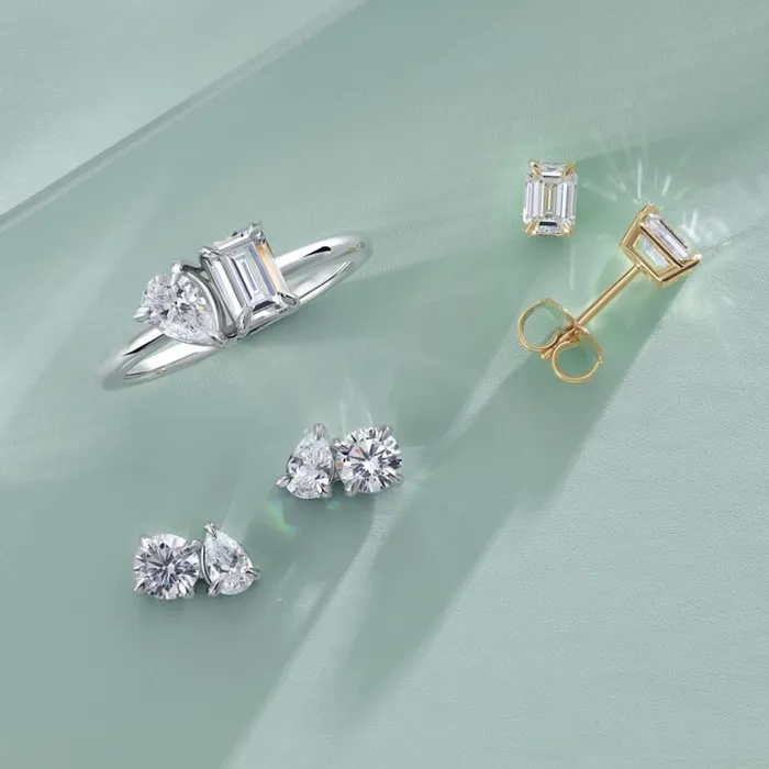 Glamorous Emerald 4 Prong LabGrown Diamond Stud Wear Everyday Earrings Solid 14K White Yellow Rose Gold Storyteller by Vintage Magnality Earrings