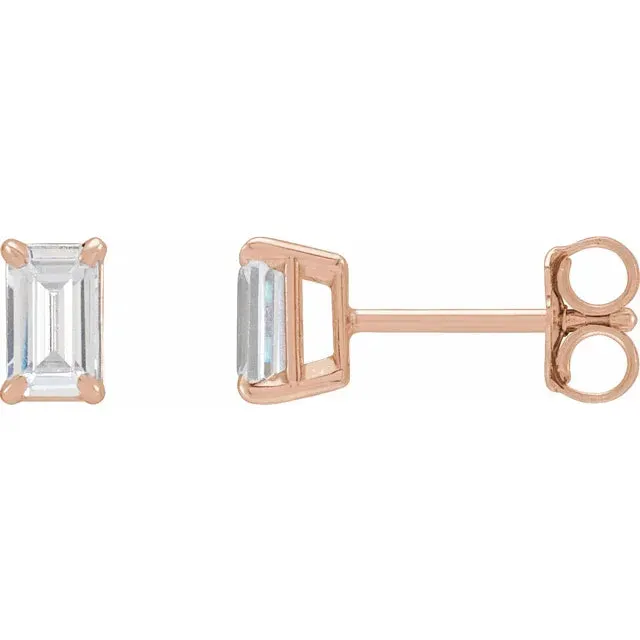 Glamorous Emerald 4 Prong LabGrown Diamond Stud Wear Everyday Earrings Solid 14K White Yellow Rose Gold Storyteller by Vintage Magnality Earrings