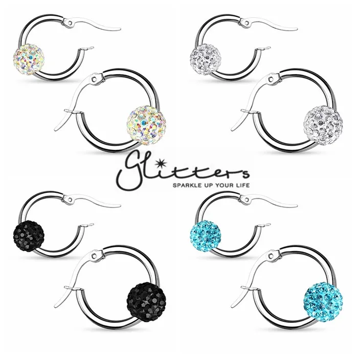 Glitters Crystal Ball 316L Surgical Steel Hoop Earrings Earrings