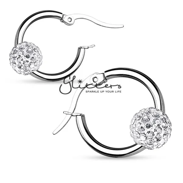 Glitters Crystal Ball 316L Surgical Steel Hoop Earrings Earrings Glitters Crystal Ball 316L Surgical Steel Hoop Earrings Earrings
