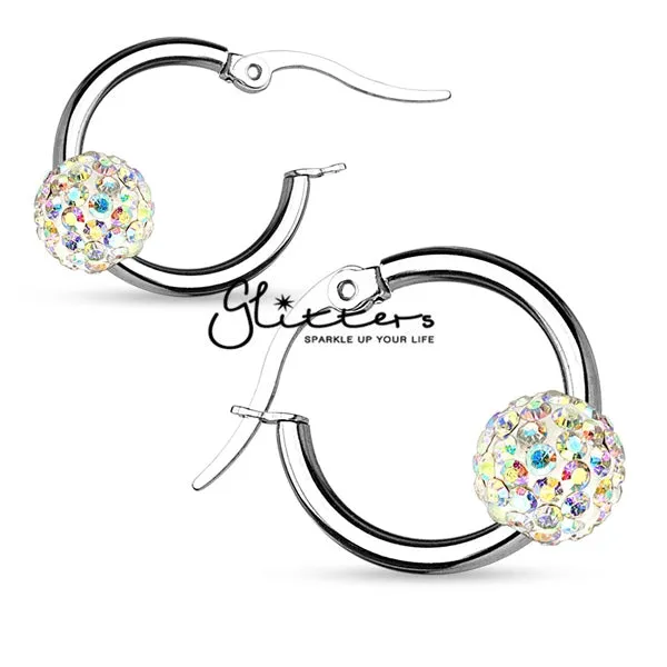 Glitters Crystal Ball 316L Surgical Steel Hoop Earrings Earrings Glitters Crystal Ball 316L Surgical Steel Hoop Earrings Earrings