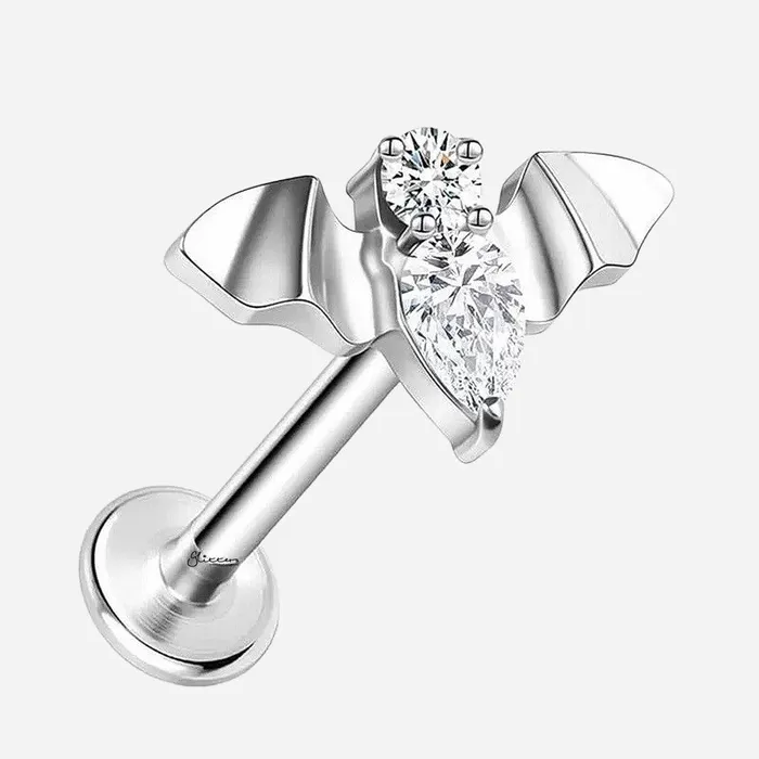Glitters CZ Bat Top Internally Threaded Titanium Flat Back Stud Earrings Earrings Glitters CZ Bat Top Internally Threaded Titanium Flat Back Stud Earrings Earrings