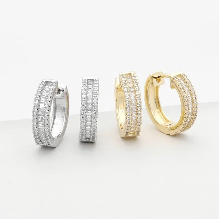 Glitters CZ Paved OneTouch Huggie Hoop Earrings Earrings