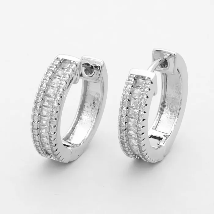 Glitters CZ Paved OneTouch Huggie Hoop Earrings Earrings