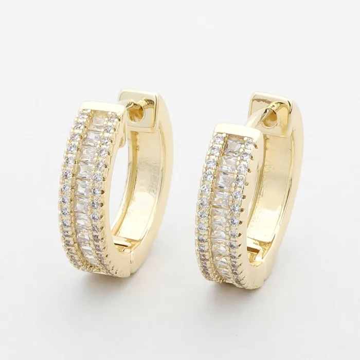 Glitters CZ Paved OneTouch Huggie Hoop Earrings Earrings