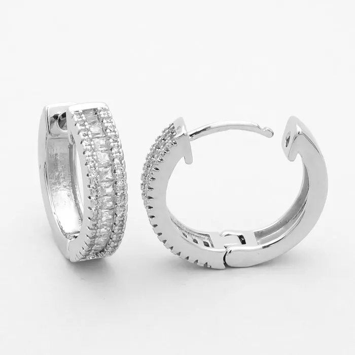 Glitters CZ Paved OneTouch Huggie Hoop Earrings Earrings