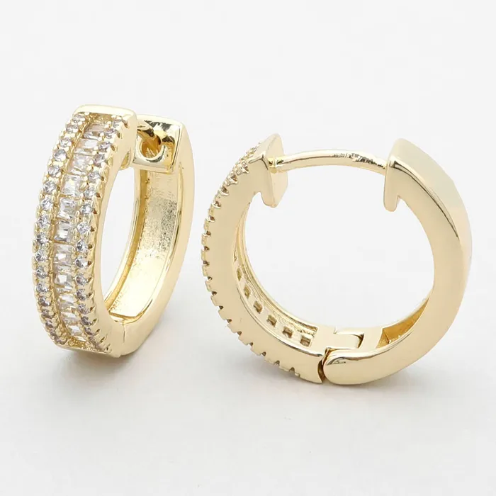 Glitters CZ Paved OneTouch Huggie Hoop Earrings Earrings