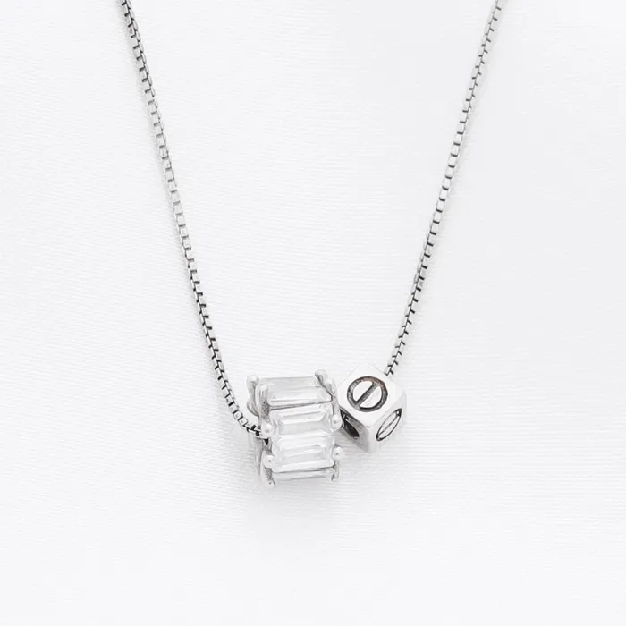 Glitters CZ Ring and Cube Sterling Silver Necklace Necklaces