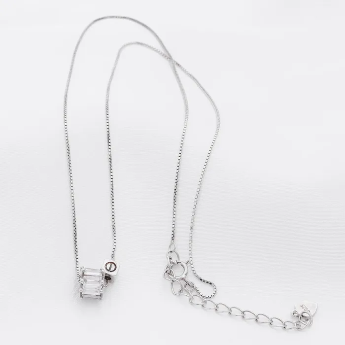 Glitters CZ Ring and Cube Sterling Silver Necklace Necklaces