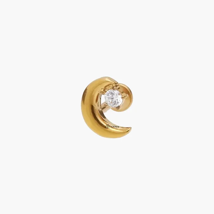 Glitters CZ Star and Crescent Top Internally Threaded Flat Back Stud Earrings Earrings
