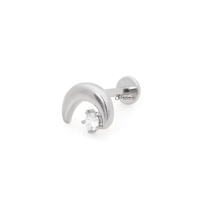 Glitters CZ Star and Crescent Top Internally Threaded Flat Back Stud Earrings Earrings
