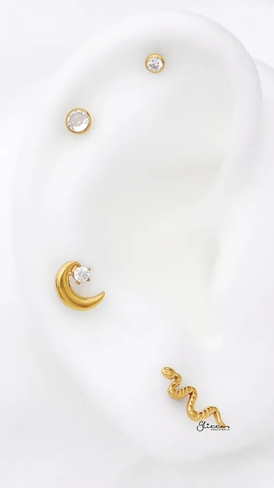 Glitters CZ Star and Crescent Top Internally Threaded Flat Back Stud Earrings Earrings