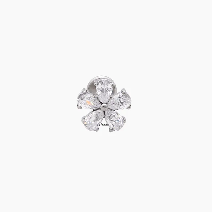 Glitters Earrings CZ Flower Top Internally Threaded Titanium Flat Back Stud Earrings Glitters Earrings CZ Flower Top Internally Threaded Titanium Flat Back Stud Earrings