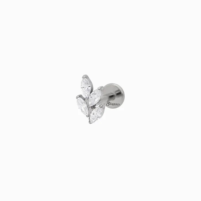 Glitters Earrings Marquis CZ Leaf Top Titanium Flat Back Stud Earrings