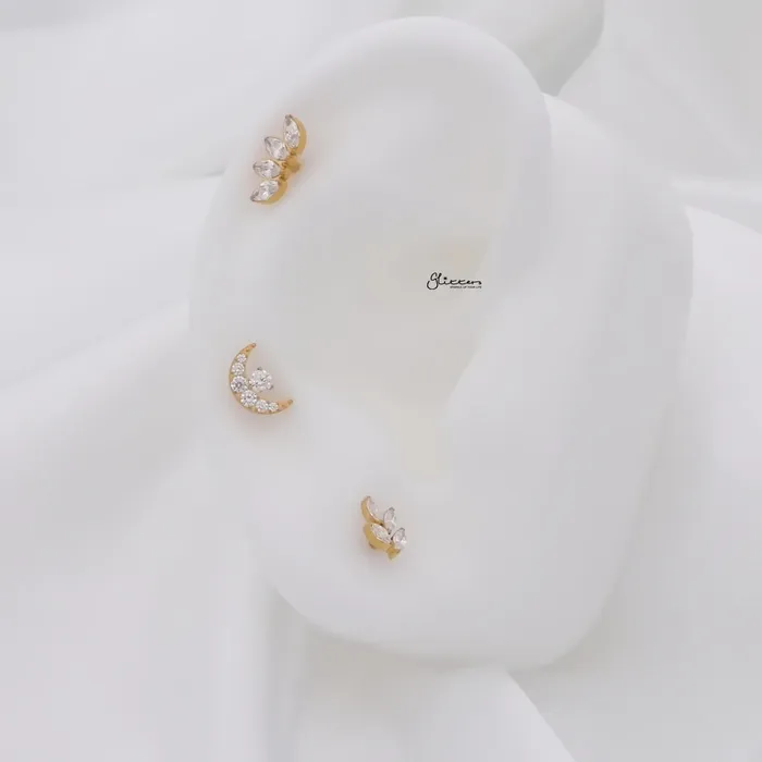Glitters Earrings Marquis CZ Leaf Top Titanium Flat Back Stud Earrings