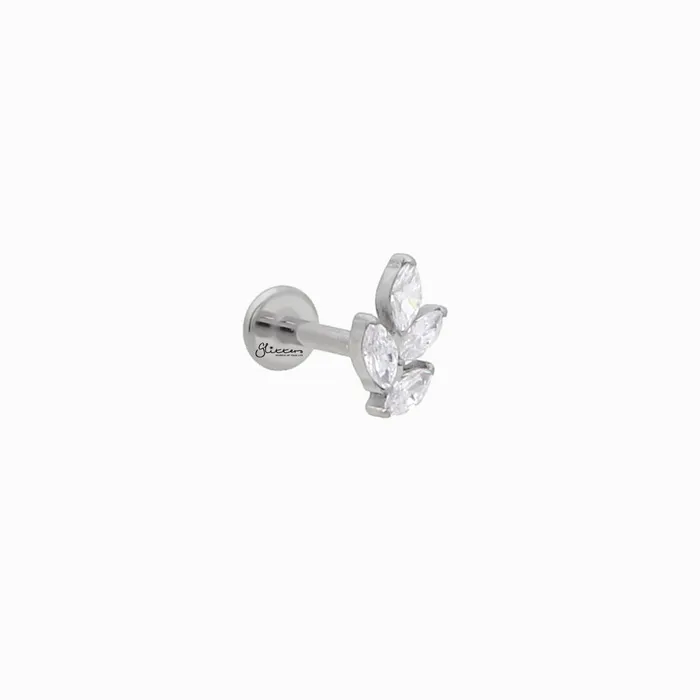 Glitters Earrings Marquis CZ Leaf Top Titanium Flat Back Stud Earrings