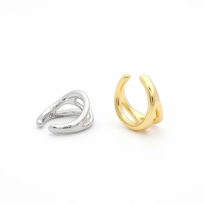 Glitters Earrings Non Pierced Double Wave Lines Conch Ear Cuff