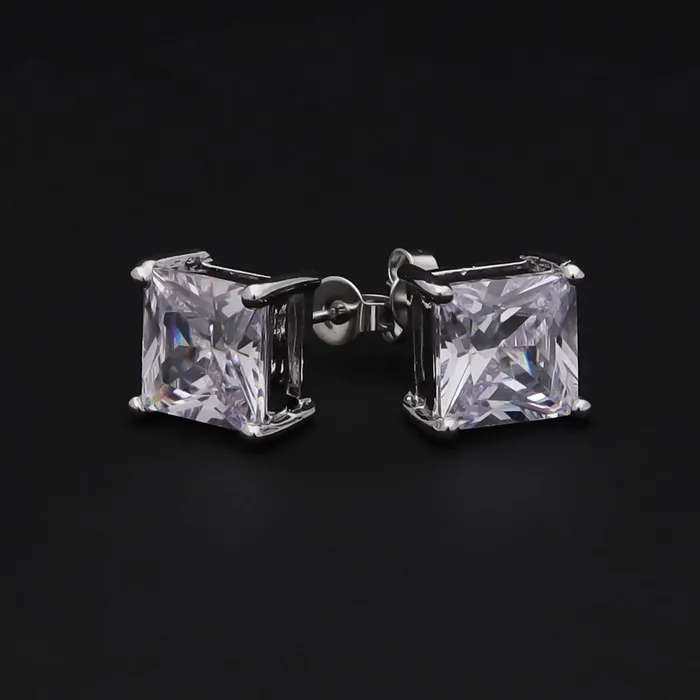 Glitters Earrings Rhodium Plated Clear Square CZ Stud Earrings Glitters Earrings Rhodium Plated Clear Square CZ Stud Earrings