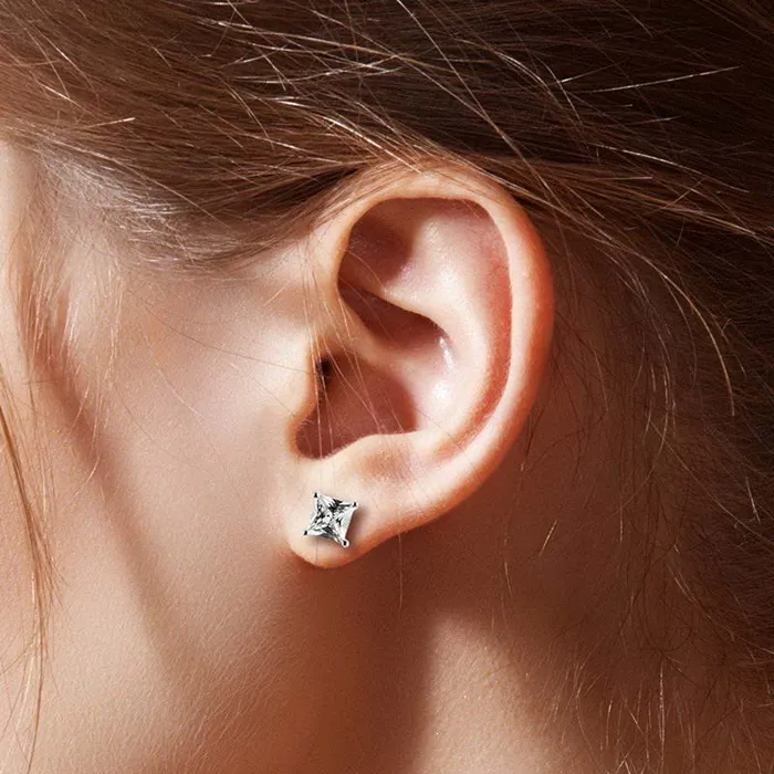 Glitters Earrings Rhodium Plated Clear Square CZ Stud Earrings Glitters Earrings Rhodium Plated Clear Square CZ Stud Earrings