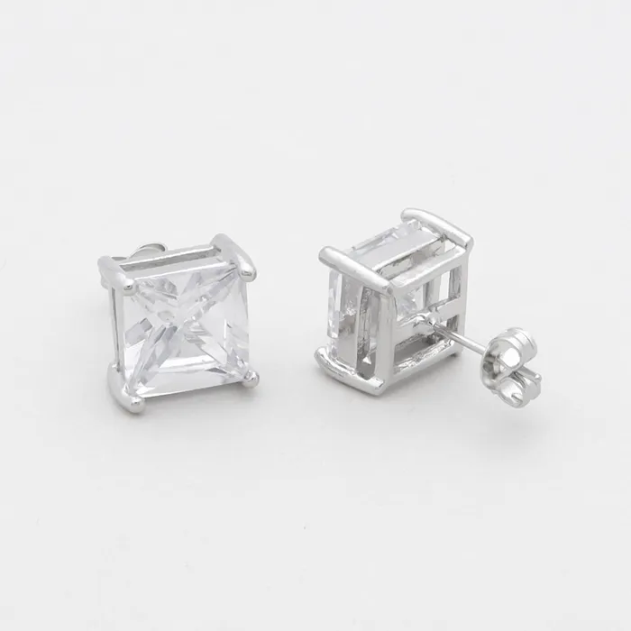 Glitters Earrings Rhodium Plated Clear Square CZ Stud Earrings Glitters Earrings Rhodium Plated Clear Square CZ Stud Earrings