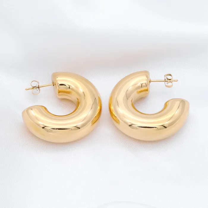 Glitters Earrings Stainless Steel Chunky Hoop Earrings Gold