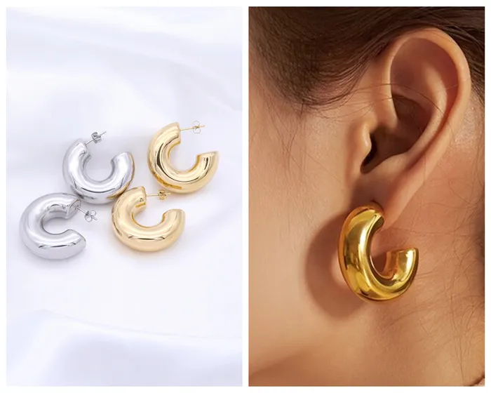 Glitters Earrings Stainless Steel Chunky Hoop Earrings Gold