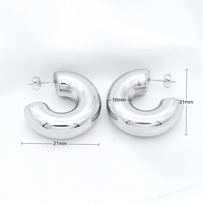 Glitters Earrings Stainless Steel Chunky Hoop Earrings Gold