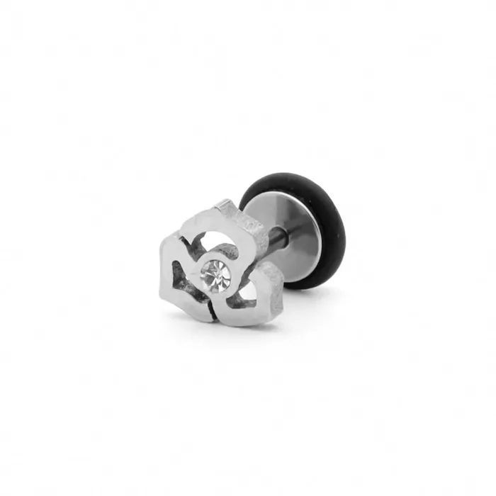 Glitters Earrings Stainless Steel Flower with CZ Fake Plug Earring