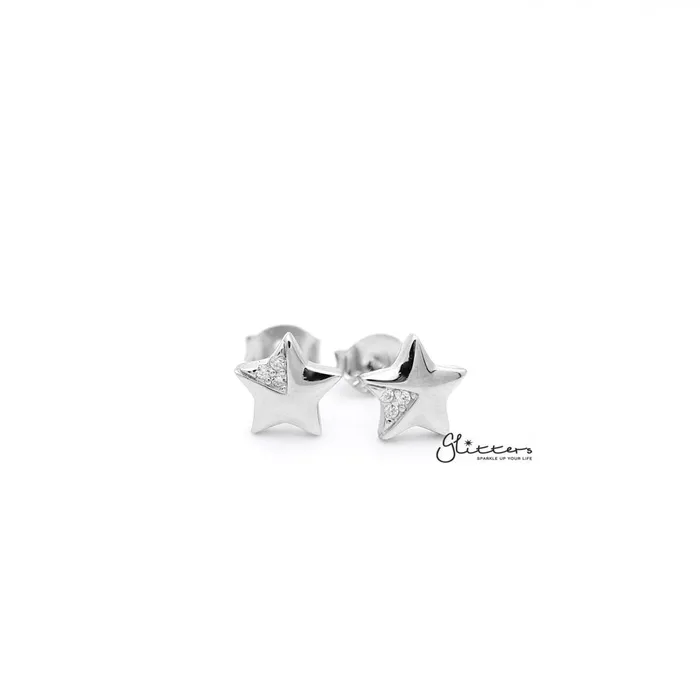 Glitters Earrings Sterling Silver Star with CZ Womens Stud Earrings