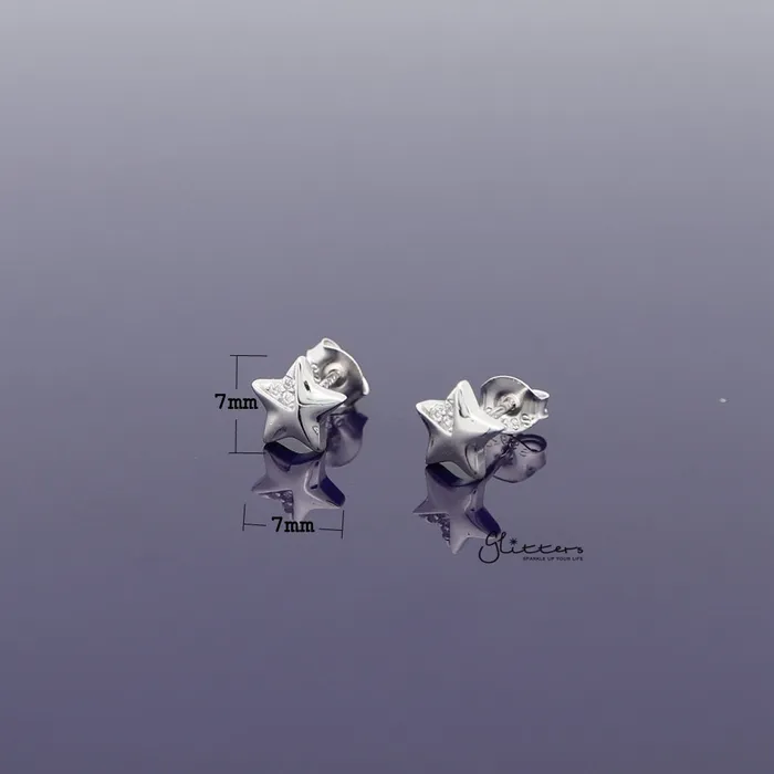 Glitters Earrings Sterling Silver Star with CZ Womens Stud Earrings