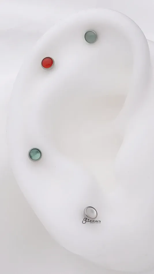 Glitters Earrings White Shell Top Titanium Flat Back Stud Earrings