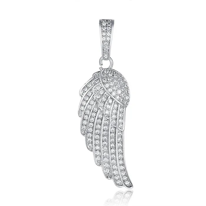 Glitters Iced Out Angel Wing Pendant Silver Necklaces