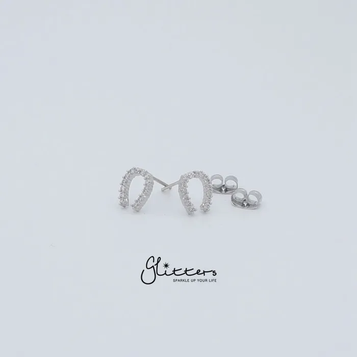 Glitters Micro Cubic Zirconia Paved Horseshoe Stud Earrings with Sterling Silver Post Earrings Glitters Micro Cubic Zirconia Paved Horseshoe Stud Earrings with Sterling Silver Post Earrings
