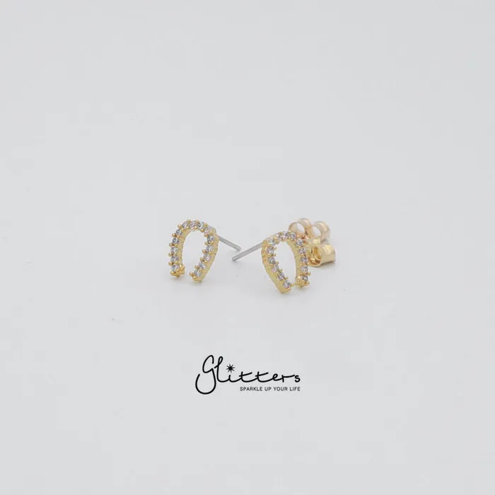 Glitters Micro Cubic Zirconia Paved Horseshoe Stud Earrings with Sterling Silver Post Earrings