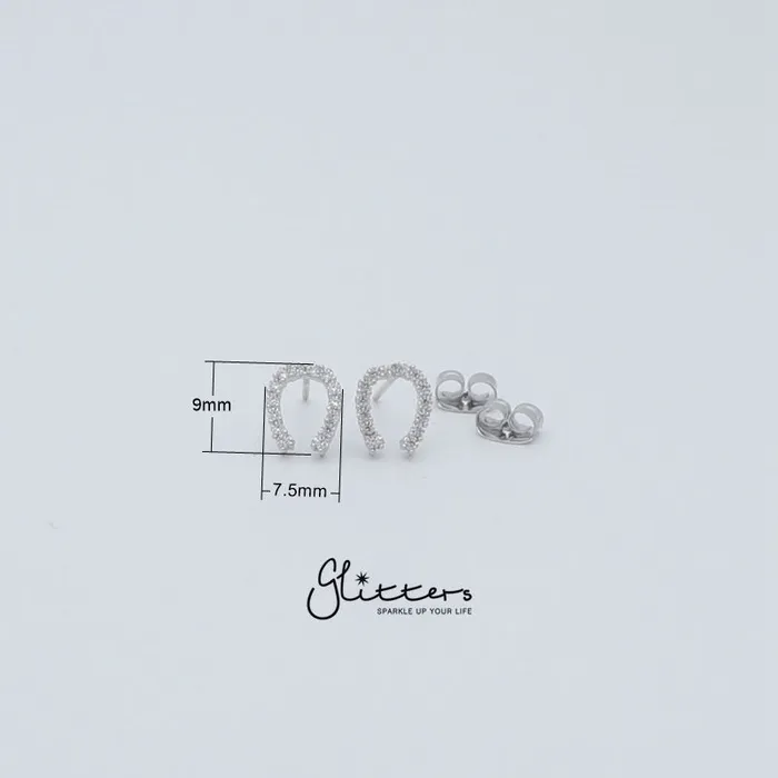 Glitters Micro Cubic Zirconia Paved Horseshoe Stud Earrings with Sterling Silver Post Earrings