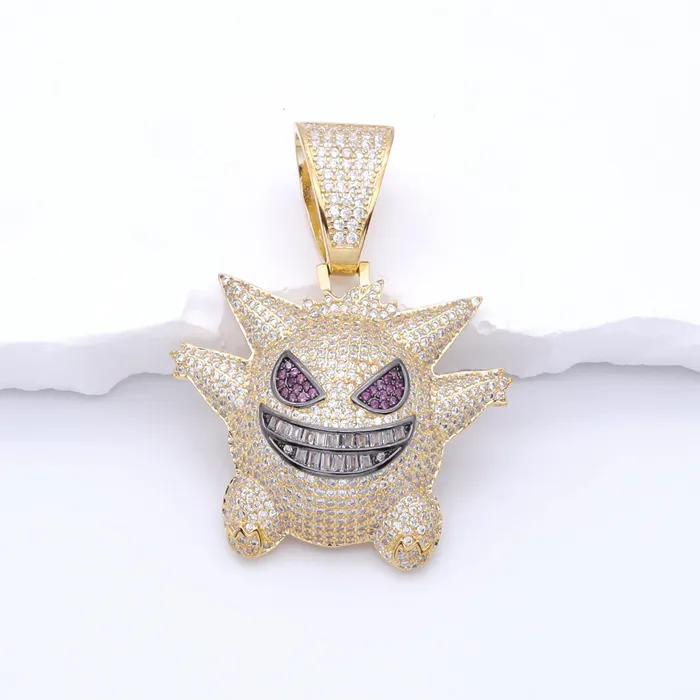 Glitters Necklaces Iced Out Gengar Pendant Gold