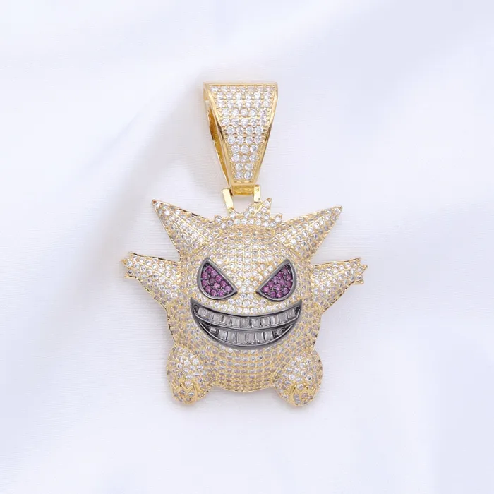 Glitters Necklaces Iced Out Gengar Pendant Gold